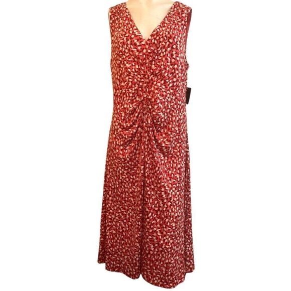Jessica Howard Size 16 Pink Red Floral Ruched Sleeveless Knee Length Dress NWT - Picture 1 of 5